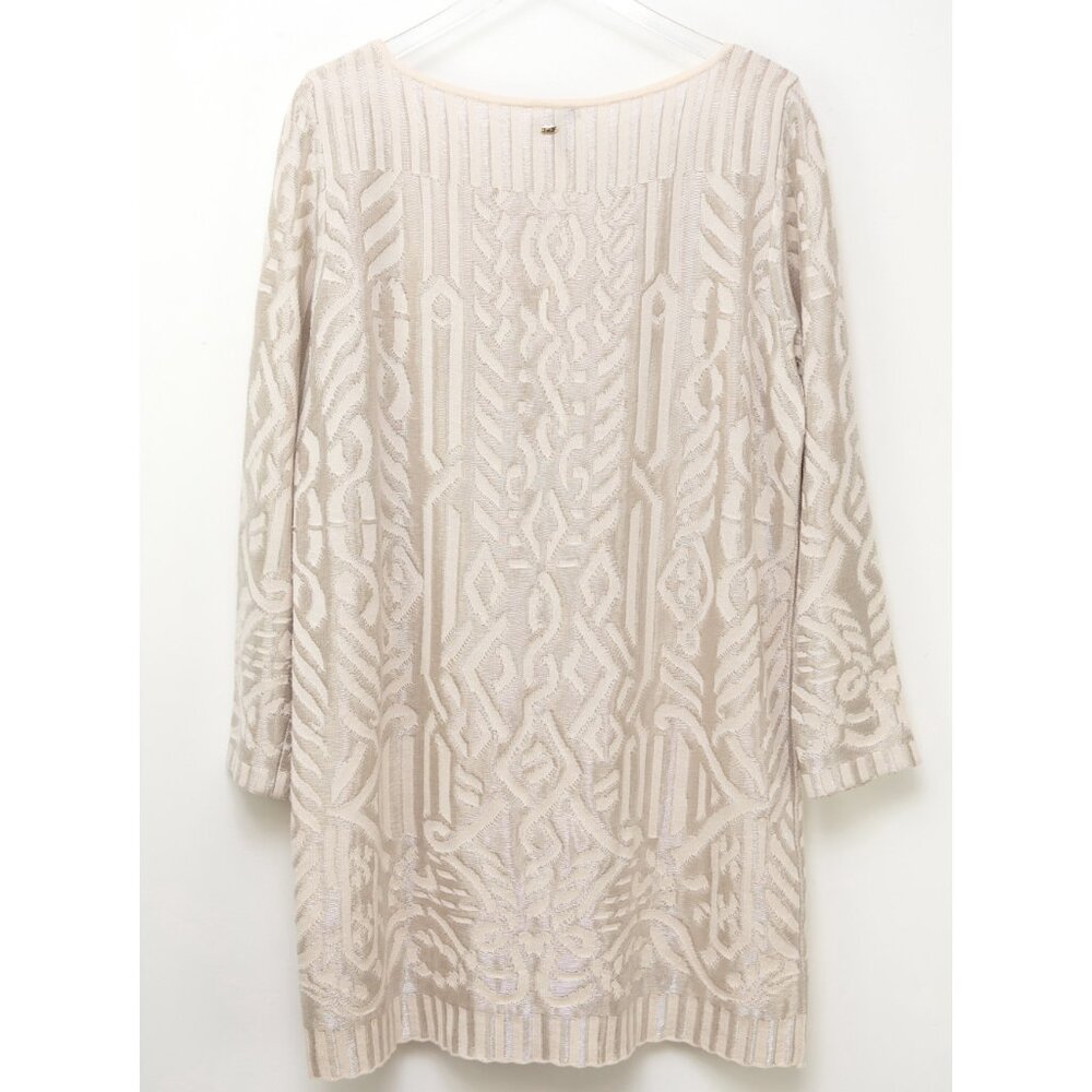 Escada Sowustar Sweater Dress Cable Shift Long Sleeve Metallic Cream Size Large - Picture 3 of 12